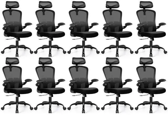 Main image of Office Chair Ergonomic Desk Chair with Headrest, High Back Computer with Adjustable Lumbar Support and Wheels,Executive Swivel Comfy with flip-up Armrests for Home Office,Pack of 10