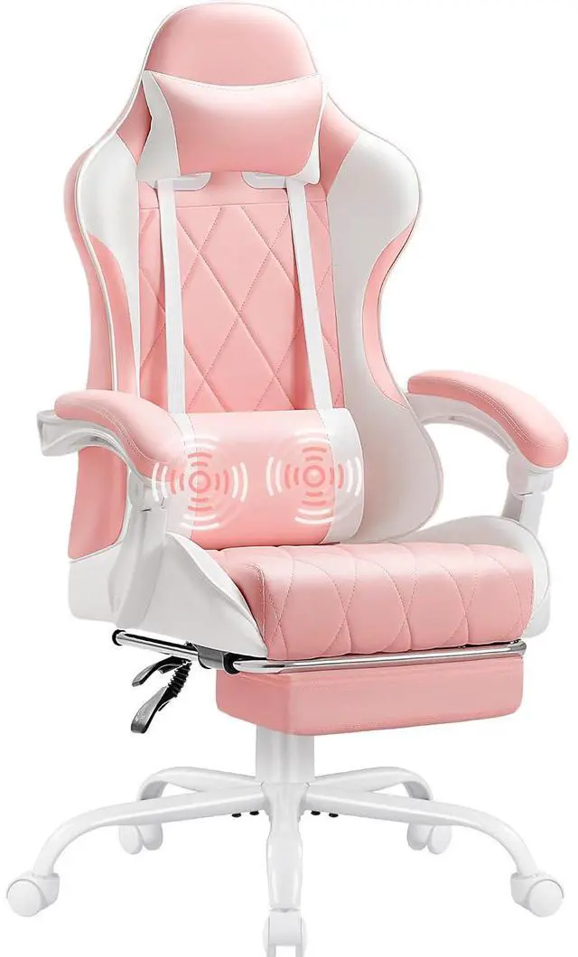 Main image of Gaming Chair, Computer Chair with Footrest and Massage Lumbar Support, Swivel Seat Height Adjustable Video Game Chair with Headrest for Office or Gaming (Pink)
