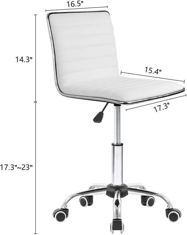 Alt view image 2 of 7 - Modern Adjustable Low Back Armless Ribbed Task Office Desk Vanity Swivel Rolling Leather Computer Conference Chair (White)