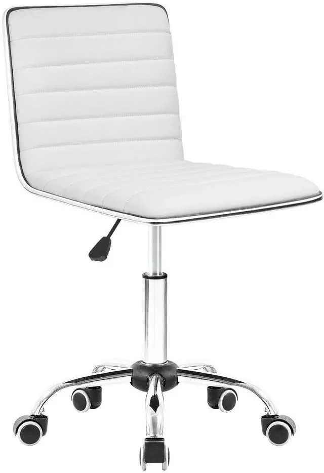 Alt view image 3 of 7 - Modern Adjustable Low Back Armless Ribbed Task Office Desk Vanity Swivel Rolling Leather Computer Conference Chair (White)