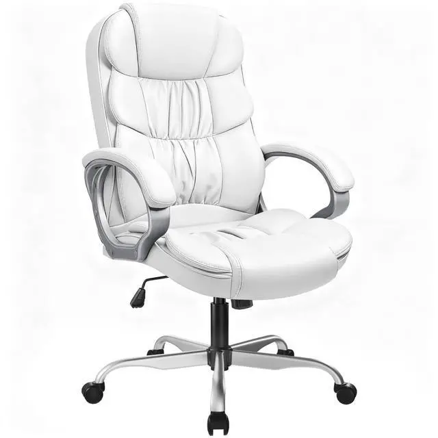 Main image of Office Chair PU Leather High Back Executive Chair Ergonomic Computer Chair, Modern Adjustable Home Desk Chair Swivel Managerial Chair with Padded Armrests and Lumbar Support (White)