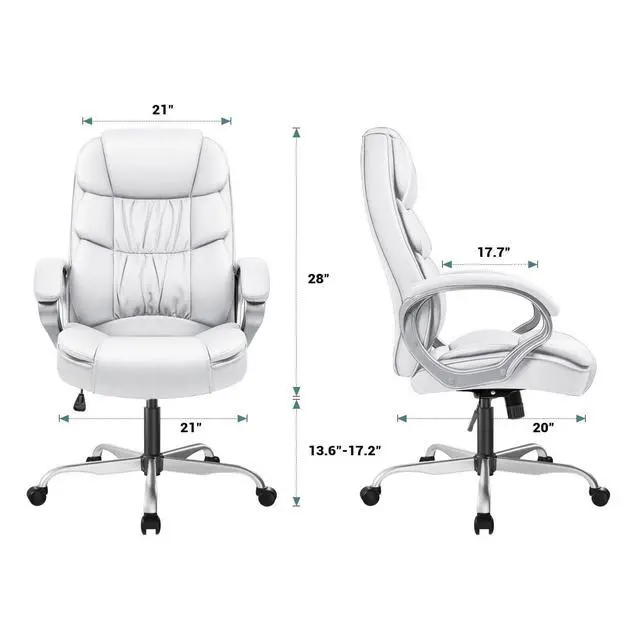 Alt view image 3 of 7 - Office Chair PU Leather High Back Executive Chair Ergonomic Computer Chair, Modern Adjustable Home Desk Chair Swivel Managerial Chair with Padded Armrests and Lumbar Support (White)