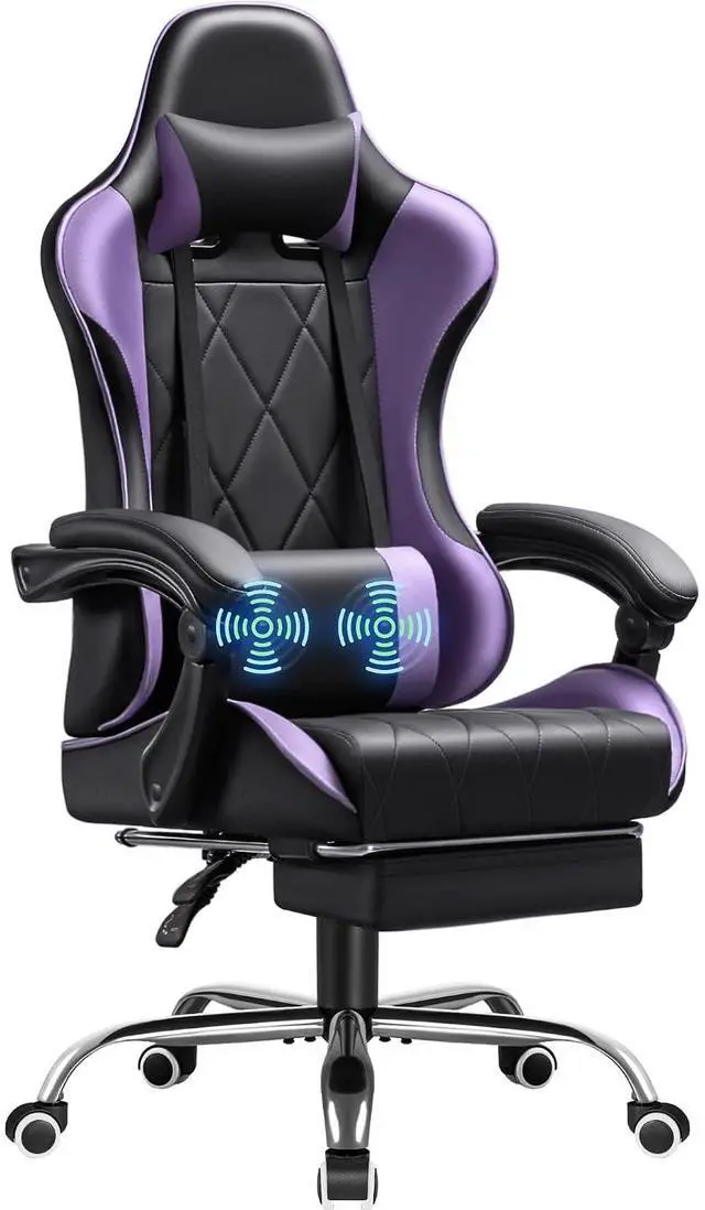 Main image of Gaming Chair, Computer Chair with Footrest and Massage Lumbar Support, Swivel Seat Height Adjustable Video Game Chair with Headrest for Office or Gaming (Violet)