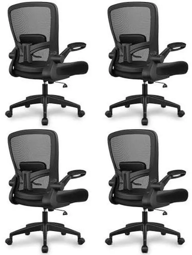 Main image of Office Chair, Ergonomic Desk Chair Breathable Mesh Chairs Adjustable High Back Lumbar Support Flip-up Armrests, Executive Rolling Swivel Comfy Computer Chairs Home Office Black, Pack of 4