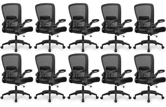 Main image of Office Chair, Ergonomic Desk Chair Breathable Mesh Chairs Adjustable High Back Lumbar Support Flip-up Armrests, Executive Rolling Swivel Comfy Computer Chairs Home Office Black, Pack of 10
