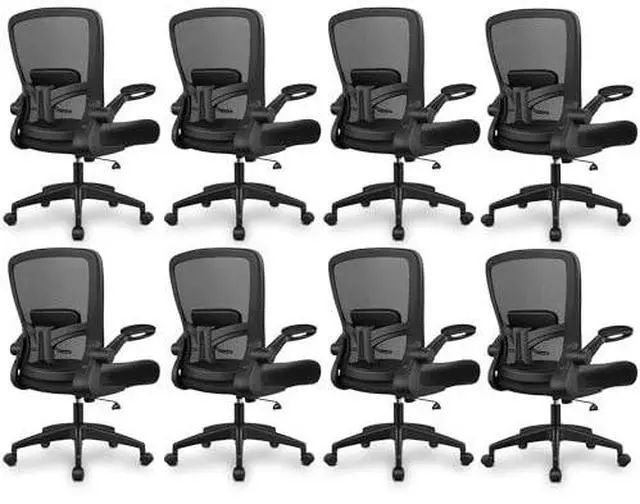 Main image of Office Chair, Ergonomic Desk Chair Breathable Mesh Chairs Adjustable High Back Lumbar Support Flip-up Armrests, Executive Rolling Swivel Comfy Computer Chairs Home Office Black, Pack of 8