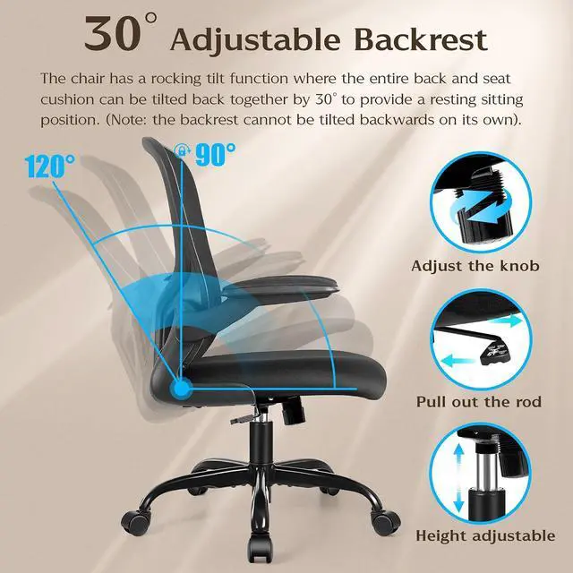 Alt view image 7 of 7 - Office Desk Chairs, Ergonomic PC Desk Chair with Wheels, Adjustable Lumbar Support and Height, Swivel Computer Chair with Flip-up Armrests, Ergo Mesh Backrest for Working (Black, Pack of 10)