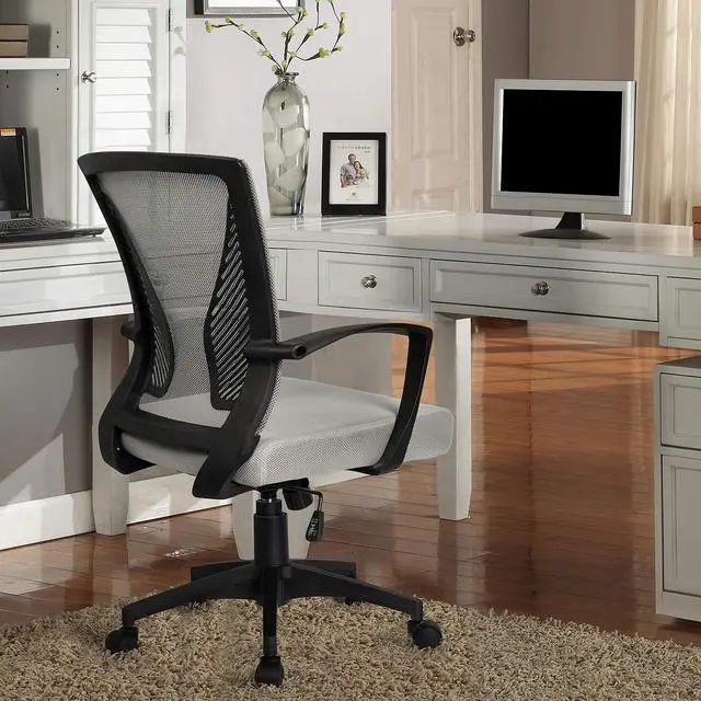Alt view image 2 of 7 - Ergonomic Grey Office Clearance Mesh Computer Lumbar Support Mid Back Study Desk Modern Executive Task Chair Cheap Adjustable Swivel, 19.8" x 19.8" x 38.8" (KVC-7504)