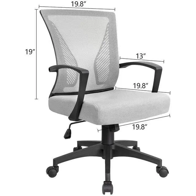 Alt view image 3 of 7 - Ergonomic Grey Office Clearance Mesh Computer Lumbar Support Mid Back Study Desk Modern Executive Task Chair Cheap Adjustable Swivel, 19.8" x 19.8" x 38.8" (KVC-7504)