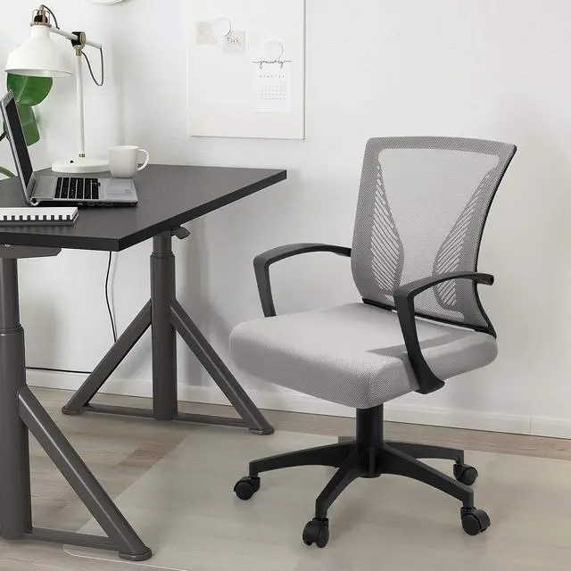Alt view image 5 of 7 - Ergonomic Grey Office Clearance Mesh Computer Lumbar Support Mid Back Study Desk Modern Executive Task Chair Cheap Adjustable Swivel, 19.8" x 19.8" x 38.8" (KVC-7504)