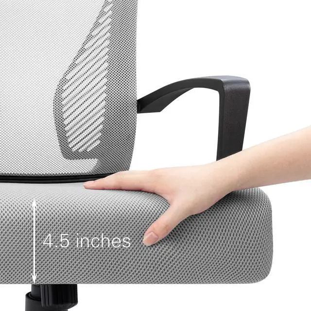 Alt view image 4 of 7 - Ergonomic Grey Office Clearance Mesh Computer Lumbar Support Mid Back Study Desk Modern Executive Task Chair Cheap Adjustable Swivel, 19.8" x 19.8" x 38.8" (KVC-7504)