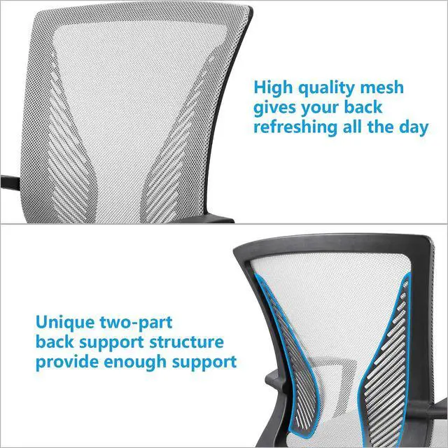 Alt view image 6 of 7 - Ergonomic Grey Office Clearance Mesh Computer Lumbar Support Mid Back Study Desk Modern Executive Task Chair Cheap Adjustable Swivel, 19.8" x 19.8" x 38.8" (KVC-7504)