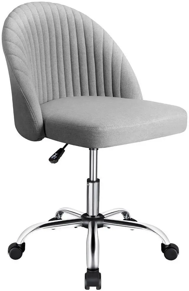 Main image of Home Office Desk Chair Vanity Chair Twill Upholstered Adjustable Mid-Back Armless Swivel Task Chair Modern Fabric Office Chairs with Wheels for Bedroom, Living Room (Pale Gray)