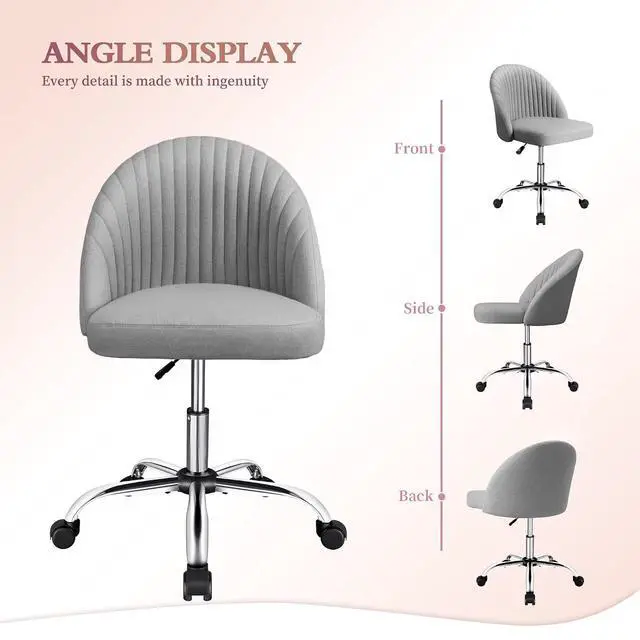 Alt view image 6 of 7 - Home Office Desk Chair Vanity Chair Twill Upholstered Adjustable Mid-Back Armless Swivel Task Chair Modern Fabric Office Chairs with Wheels for Bedroom, Living Room (Pale Gray)