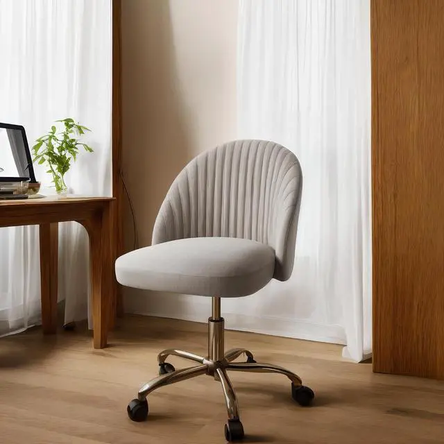 Alt view image 7 of 7 - Home Office Desk Chair Vanity Chair Twill Upholstered Adjustable Mid-Back Armless Swivel Task Chair Modern Fabric Office Chairs with Wheels for Bedroom, Living Room (Pale Gray)