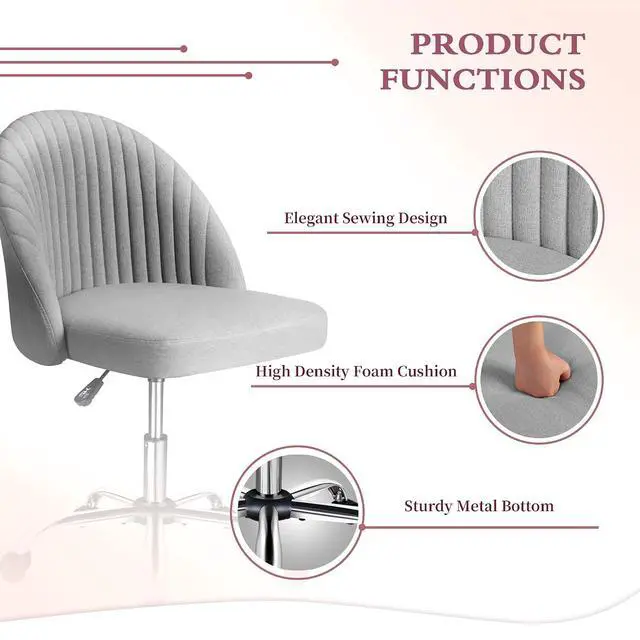 Alt view image 5 of 7 - Home Office Desk Chair Vanity Chair Twill Upholstered Adjustable Mid-Back Armless Swivel Task Chair Modern Fabric Office Chairs with Wheels for Bedroom, Living Room (Pale Gray)