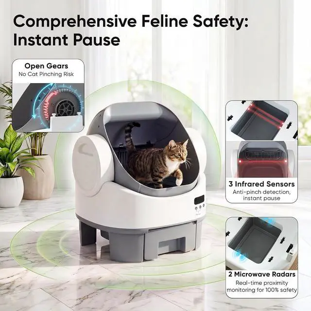 Alt view image 3 of 7 - Open-top Electric auto-Cleaning Litter Box Auto-Clean, Multi-Sensor, no app, Plug & Play, Multi-cat Friendly, 10L Large bin, Bags + mat (Grey)
