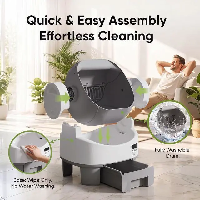 Alt view image 4 of 7 - Open-top Electric auto-Cleaning Litter Box Auto-Clean, Multi-Sensor, no app, Plug & Play, Multi-cat Friendly, 10L Large bin, Bags + mat (Grey)