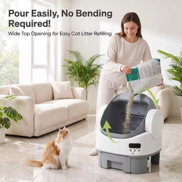 Alt view image 5 of 7 - Open-top Electric auto-Cleaning Litter Box Auto-Clean, Multi-Sensor, no app, Plug & Play, Multi-cat Friendly, 10L Large bin, Bags + mat (Grey)