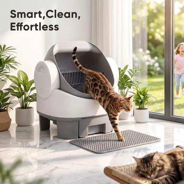 Alt view image 7 of 7 - Open-top Electric auto-Cleaning Litter Box Auto-Clean, Multi-Sensor, no app, Plug & Play, Multi-cat Friendly, 10L Large bin, Bags + mat (Grey)