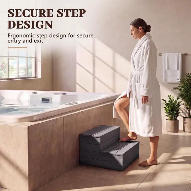 Alt view image 3 of 7 - Hot Tub Steps, Non-Slip Spa Steps, Outdoor Stairs, Gray | 550 LBS Capacity, Waterproof for Deck Porch RV Pool