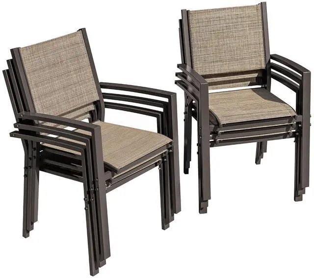 Main image of Patio Chairs Textilene Outdoor Chairs Set of 6 Stackable Dining Chair for Backyard, Deck, Poolside (Beige)