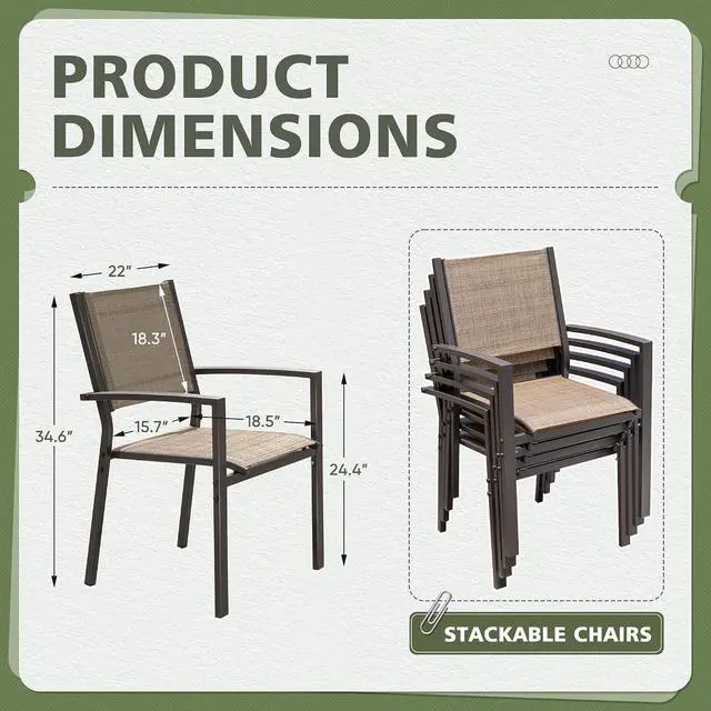 Alt view image 3 of 7 - Patio Chairs Textilene Outdoor Chairs Set of 6 Stackable Dining Chair for Backyard, Deck, Poolside (Beige)
