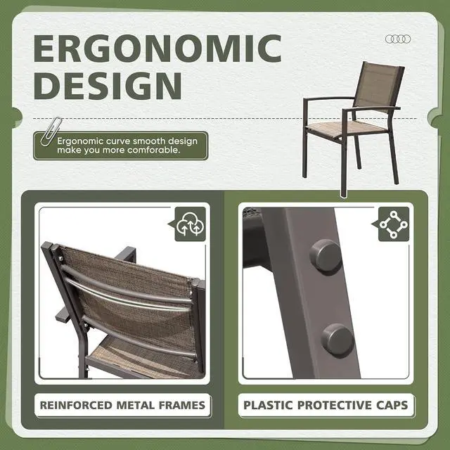 Alt view image 4 of 7 - Patio Chairs Textilene Outdoor Chairs Set of 6 Stackable Dining Chair for Backyard, Deck, Poolside (Beige)