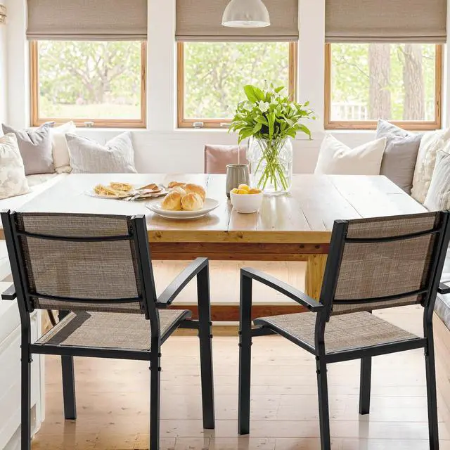 Alt view image 6 of 7 - Patio Chairs Textilene Outdoor Chairs Set of 6 Stackable Dining Chair for Backyard, Deck, Poolside (Beige)