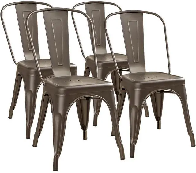 Main image of Metal Dining Chair Indoor Outdoor Use Stackable Classic Trattoria Chair Chic Dining Bistro Cafe Side Metal Chairs Set of 4 (Gun)