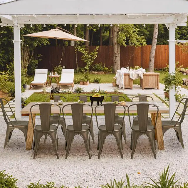 Alt view image 2 of 7 - Metal Dining Chair Indoor Outdoor Use Stackable Classic Trattoria Chair Chic Dining Bistro Cafe Side Metal Chairs Set of 4 (Gun)