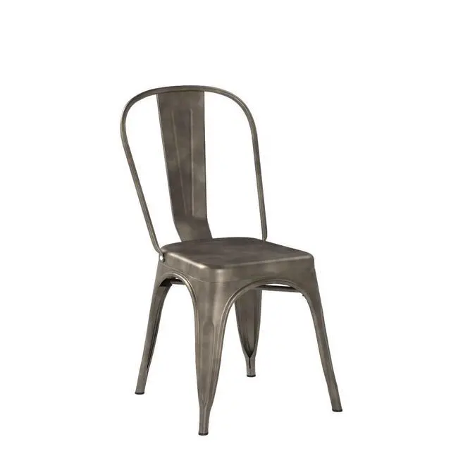 Alt view image 4 of 7 - Metal Dining Chair Indoor Outdoor Use Stackable Classic Trattoria Chair Chic Dining Bistro Cafe Side Metal Chairs Set of 4 (Gun)