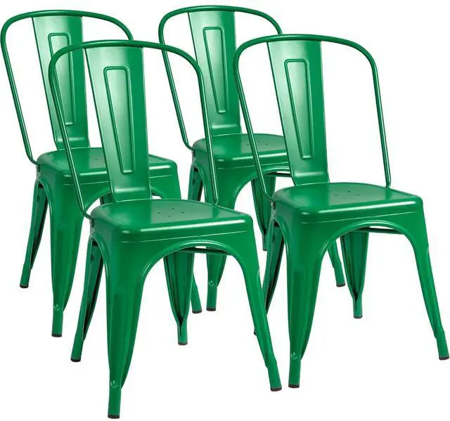 Main image of Metal Dining Chair Indoor Outdoor Use Stackable Classic Trattoria Chair Chic Dining Bistro Cafe Side Metal Chairs Set of 4 (Green)