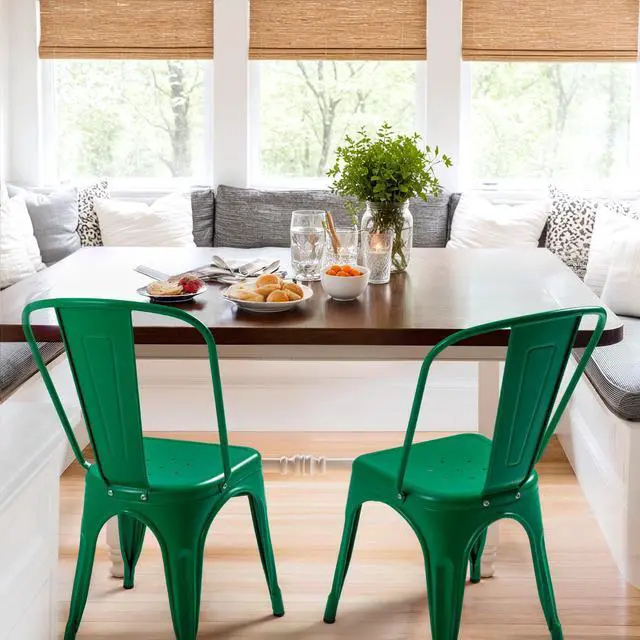 Alt view image 5 of 7 - Metal Dining Chair Indoor Outdoor Use Stackable Classic Trattoria Chair Chic Dining Bistro Cafe Side Metal Chairs Set of 4 (Green)