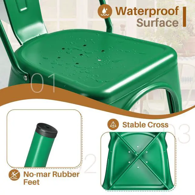 Alt view image 6 of 7 - Metal Dining Chair Indoor Outdoor Use Stackable Classic Trattoria Chair Chic Dining Bistro Cafe Side Metal Chairs Set of 4 (Green)