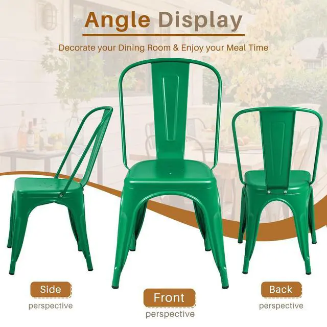 Alt view image 7 of 7 - Metal Dining Chair Indoor Outdoor Use Stackable Classic Trattoria Chair Chic Dining Bistro Cafe Side Metal Chairs Set of 4 (Green)