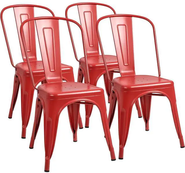 Main image of Metal Dining Chair Indoor Outdoor Use Stackable Classic Trattoria Chair Chic Dining Bistro Cafe Side Metal Chairs Set of 4 (Cerise)