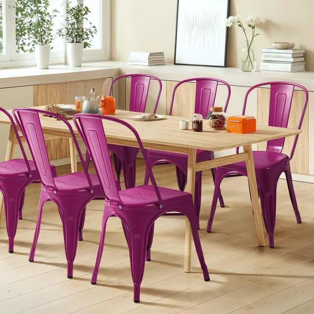 Alt view image 2 of 6 - Metal Dining Chair Indoor Outdoor Use Stackable Classic Trattoria Chair Chic Dining Bistro Cafe Side Metal Chairs Set of 4