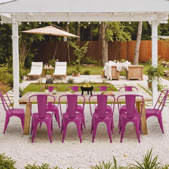 Alt view image 4 of 6 - Metal Dining Chair Indoor Outdoor Use Stackable Classic Trattoria Chair Chic Dining Bistro Cafe Side Metal Chairs Set of 4