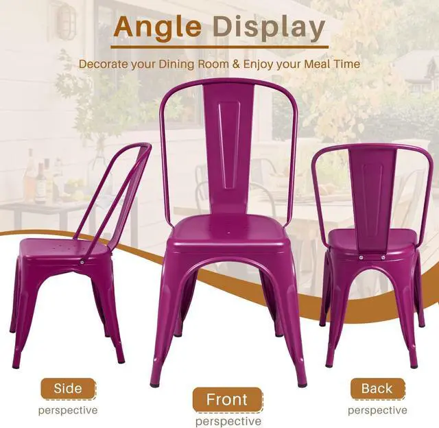 Alt view image 6 of 6 - Metal Dining Chair Indoor Outdoor Use Stackable Classic Trattoria Chair Chic Dining Bistro Cafe Side Metal Chairs Set of 4
