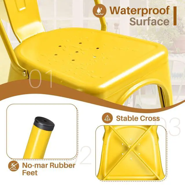 Alt view image 5 of 6 - Metal Dining Chair Indoor Outdoor Use Stackable Classic Trattoria Chair Chic Dining Bistro Cafe Side Metal Chairs Set of 4 (Yellow)