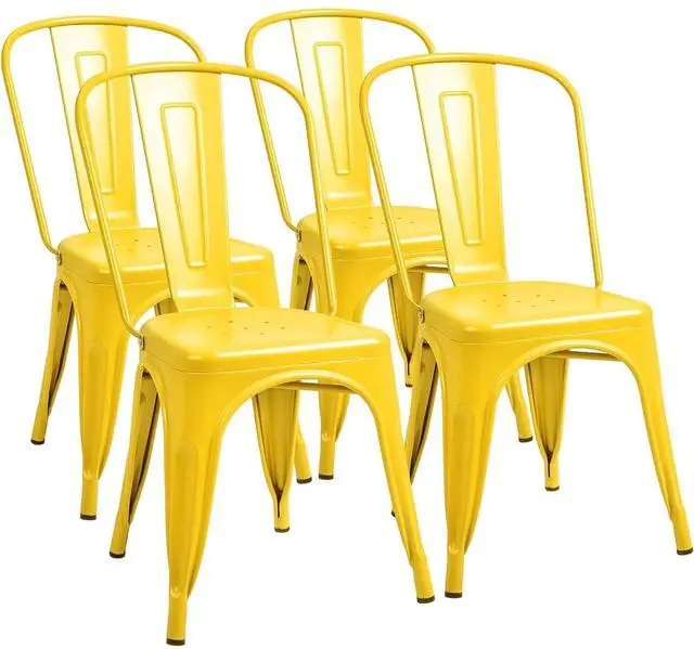 Main image of Metal Dining Chair Indoor Outdoor Use Stackable Classic Trattoria Chair Chic Dining Bistro Cafe Side Metal Chairs Set of 4 (Yellow)