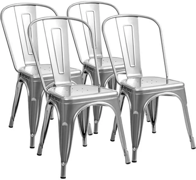 Main image of Metal Dining Chair Indoor Outdoor Use Stackable Classic Trattoria Chair Chic Dining Bistro Cafe Side Metal Chairs Set of 4 (Sliver)