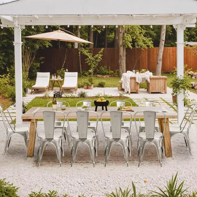 Alt view image 2 of 6 - Metal Dining Chair Indoor Outdoor Use Stackable Classic Trattoria Chair Chic Dining Bistro Cafe Side Metal Chairs Set of 4 (Sliver)