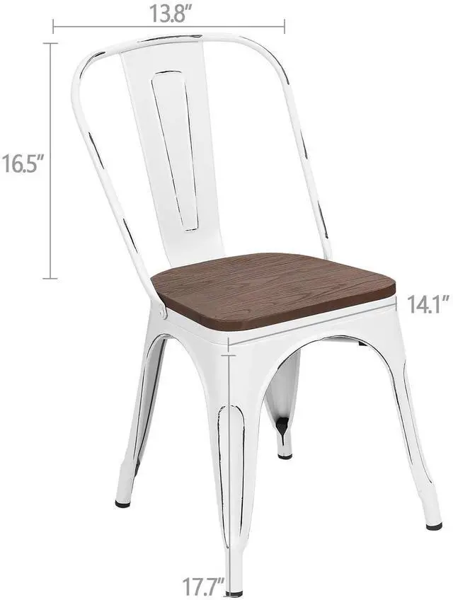 Alt view image 3 of 7 - Metal Dining Chairs with Wood Seat, Indoor-Outdoor Use Stackable Chic Dining Bistro Cafe Side Metal Chairs Set of 4(White)