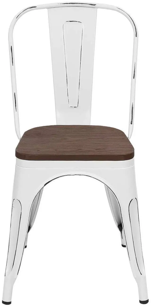 Alt view image 6 of 7 - Metal Dining Chairs with Wood Seat, Indoor-Outdoor Use Stackable Chic Dining Bistro Cafe Side Metal Chairs Set of 4(White)