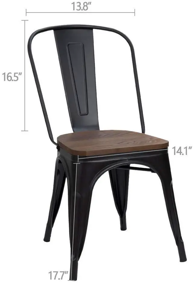 Alt view image 3 of 7 - Metal Dining Chairs with Wood Seat, Indoor-Outdoor Use Stackable Chic Dining Bistro Cafe Side Metal Chairs Set of 4(Black)