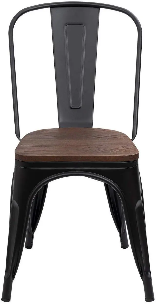 Alt view image 6 of 7 - Metal Dining Chairs with Wood Seat, Indoor-Outdoor Use Stackable Chic Dining Bistro Cafe Side Metal Chairs Set of 4(Black)