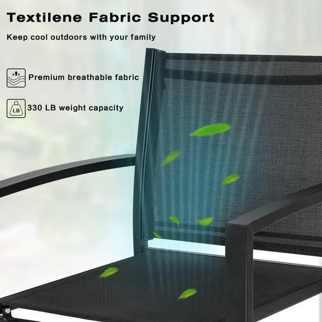 Alt view image 2 of 7 - Patio Chairs 3 Piece Outdoor Textilene Fabric Bistro Conversation Set with Side Table All Weather Porch Furniture for Balcony, Poolside, Lawn (Black)