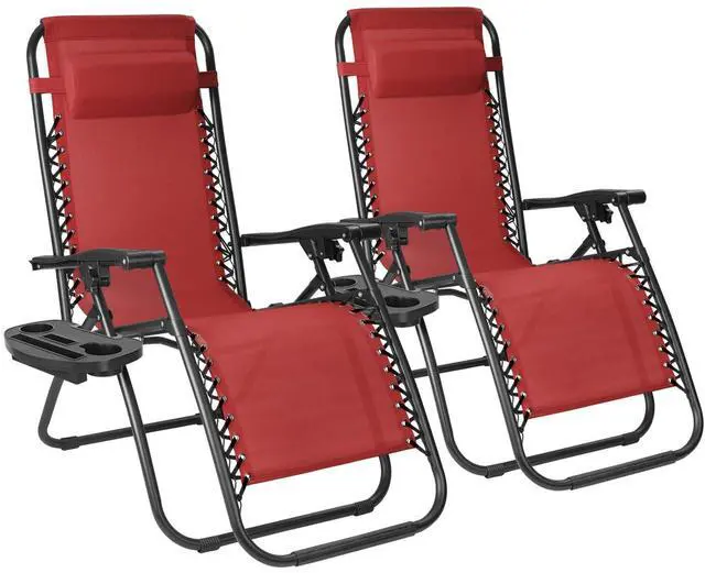 Main image of Patio Zero Gravity Chair Outdoor Folding Lounge Chair Recliners Adjustable Lawn Lounge Chair with Pillow for Poolside, Yard and Camping (Red)